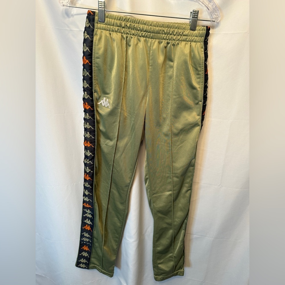 Men’s Kappa Size Small 222 Banda Dugrot Pants Olive Green Logo Trim Drawstring
